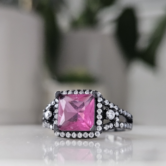 Pink Topqz Gemstone ring with Black Gold 925 Sterling Silver Charmed Aroma - Picture 4 of 6